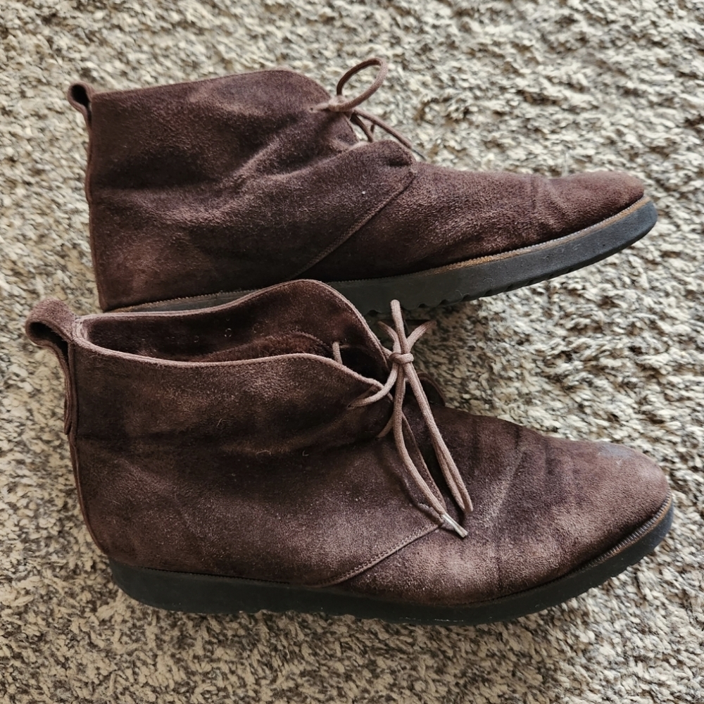 Cole Haan Suede Leather Chukka Boots Brown Women Almond Toe Plush Made in Italy